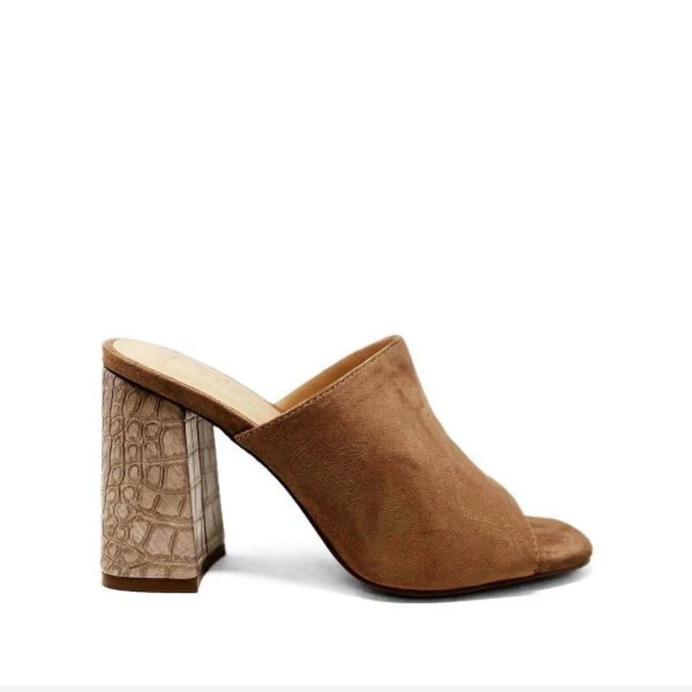 Elegant Taupe Block Heel Mules